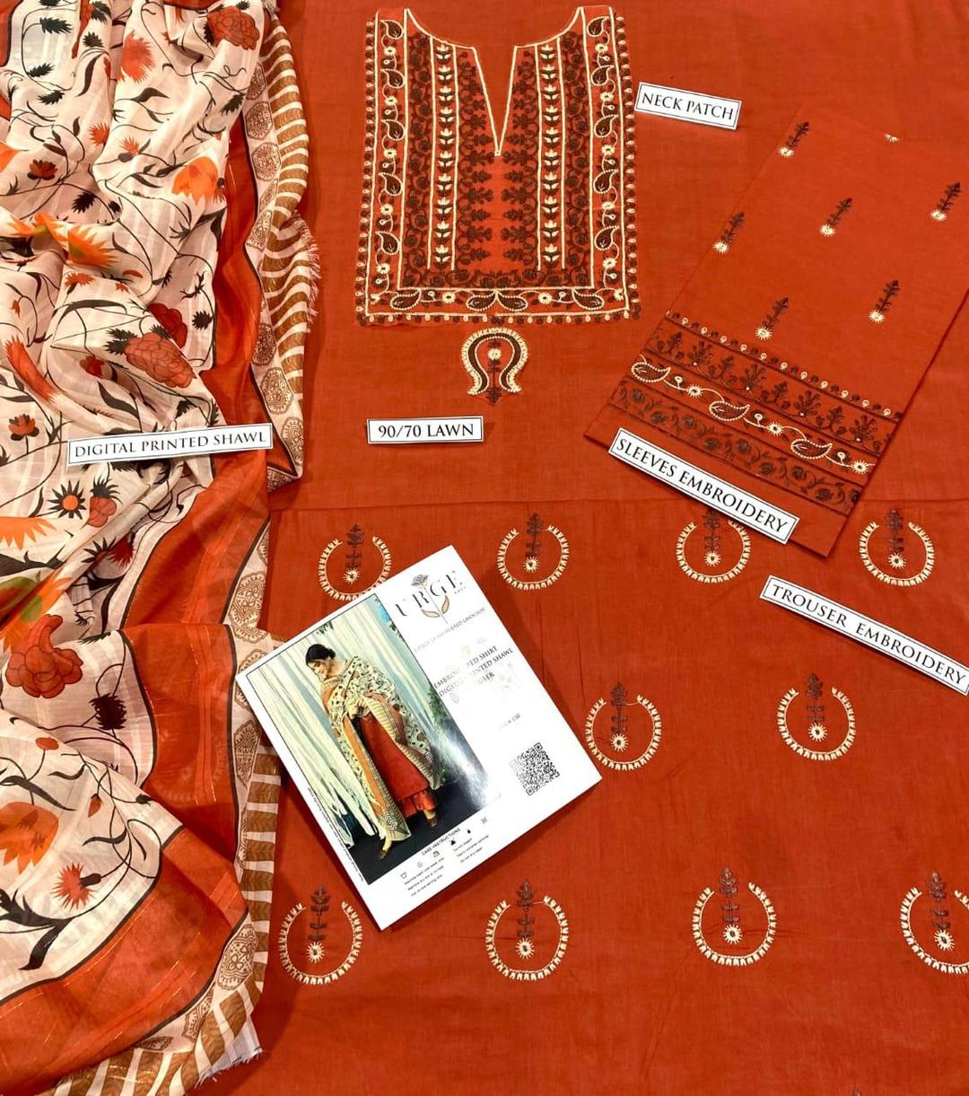 3-Pc Embroidered Suit